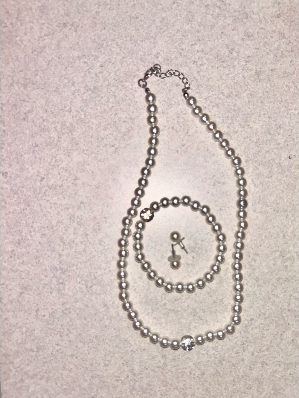 Classic Silver Pearl Necklace, Bracelet & Stud Earrings Set